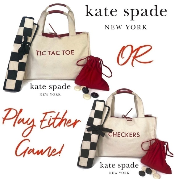 Kate Spade New York Mason Long Handles "TIC TAC TOE" "CHECKERS" Canvas Game Tote - Picture 2 of 16